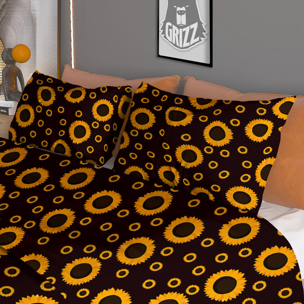 Sunflower Dark Print Pattern Duvet Cover Bedding Set