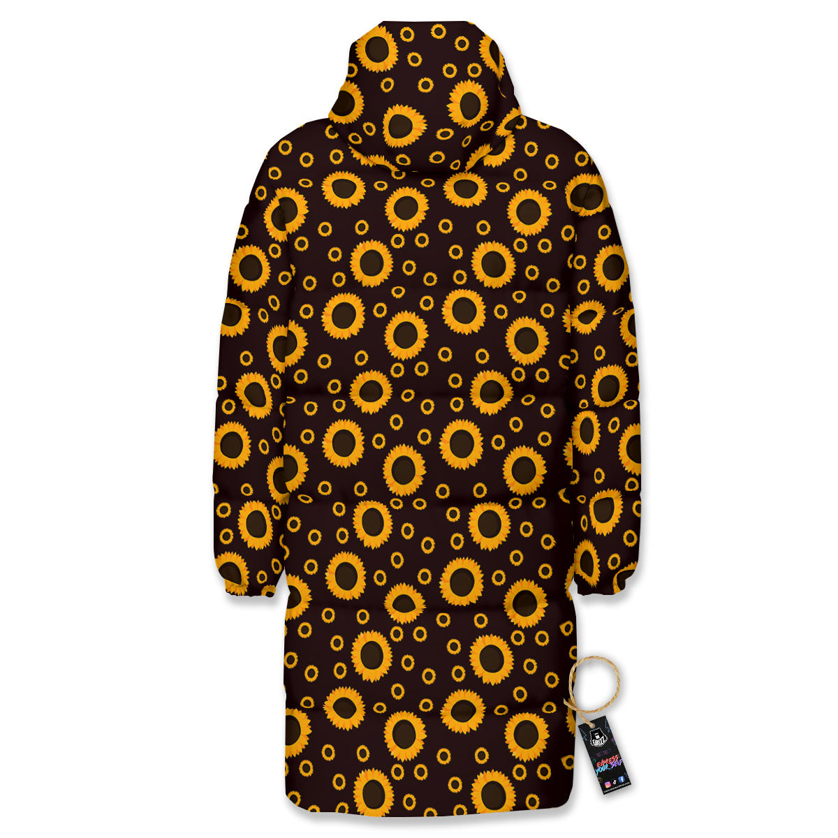Sunflower Dark Print Pattern Long Down Jacket-grizzshop