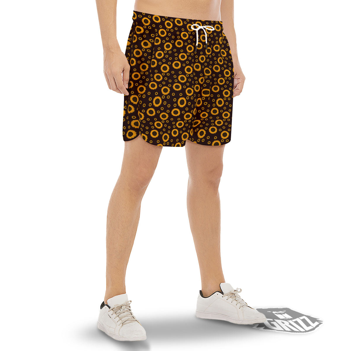 Sunflower Dark Print Pattern Men's Gym Shorts-grizzshop