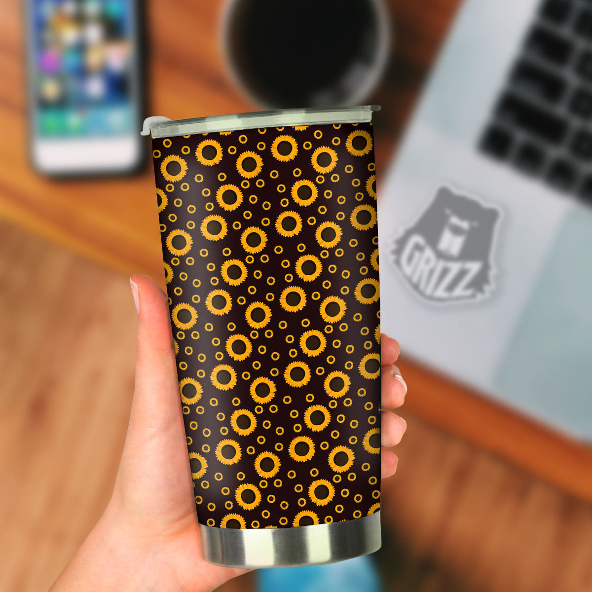 Sunflower Dark Print Pattern Tumbler-grizzshop
