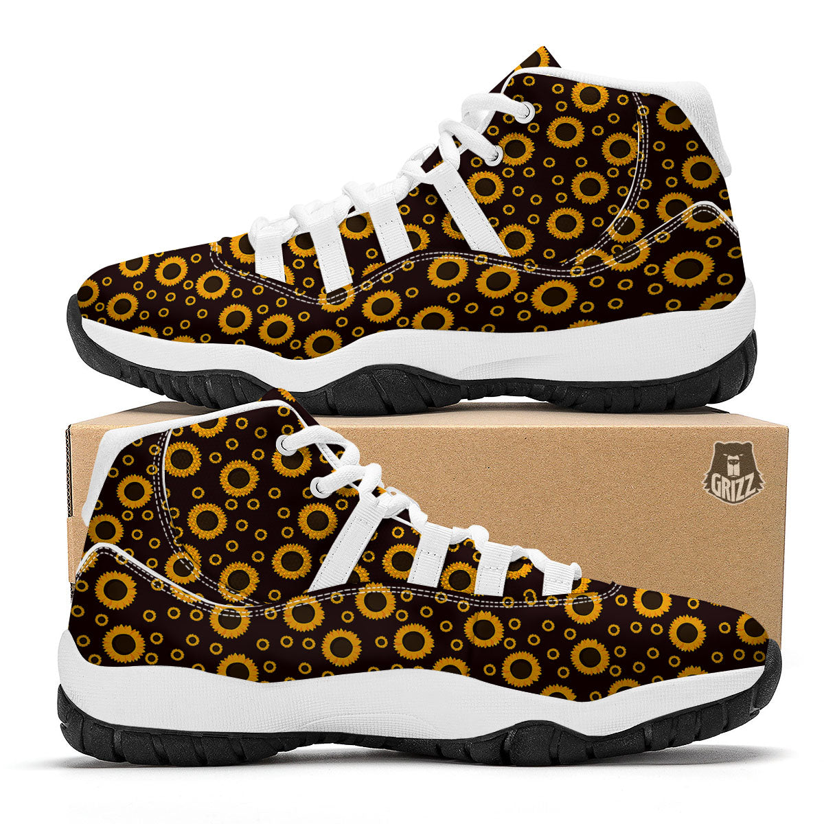 Sunflower Dark Print Pattern White Bball Shoes-grizzshop