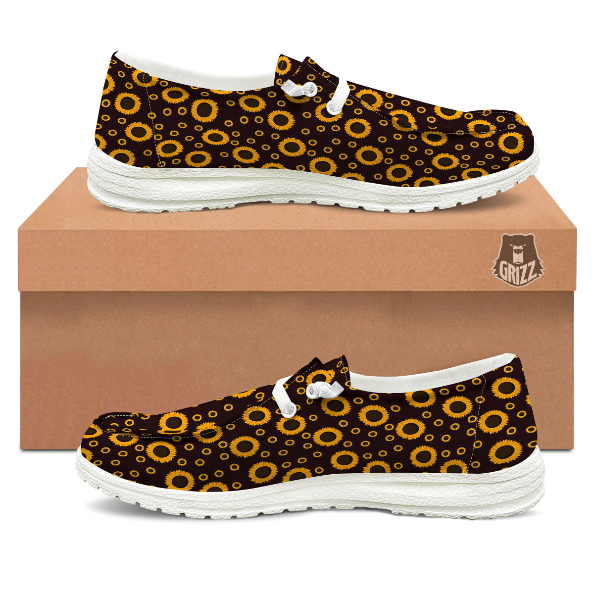 Sunflower Dark Print Pattern White Loafers-grizzshop