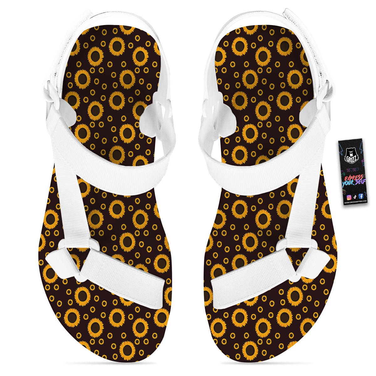 Sunflower Dark Print Pattern White Open Toe Sandals-grizzshop