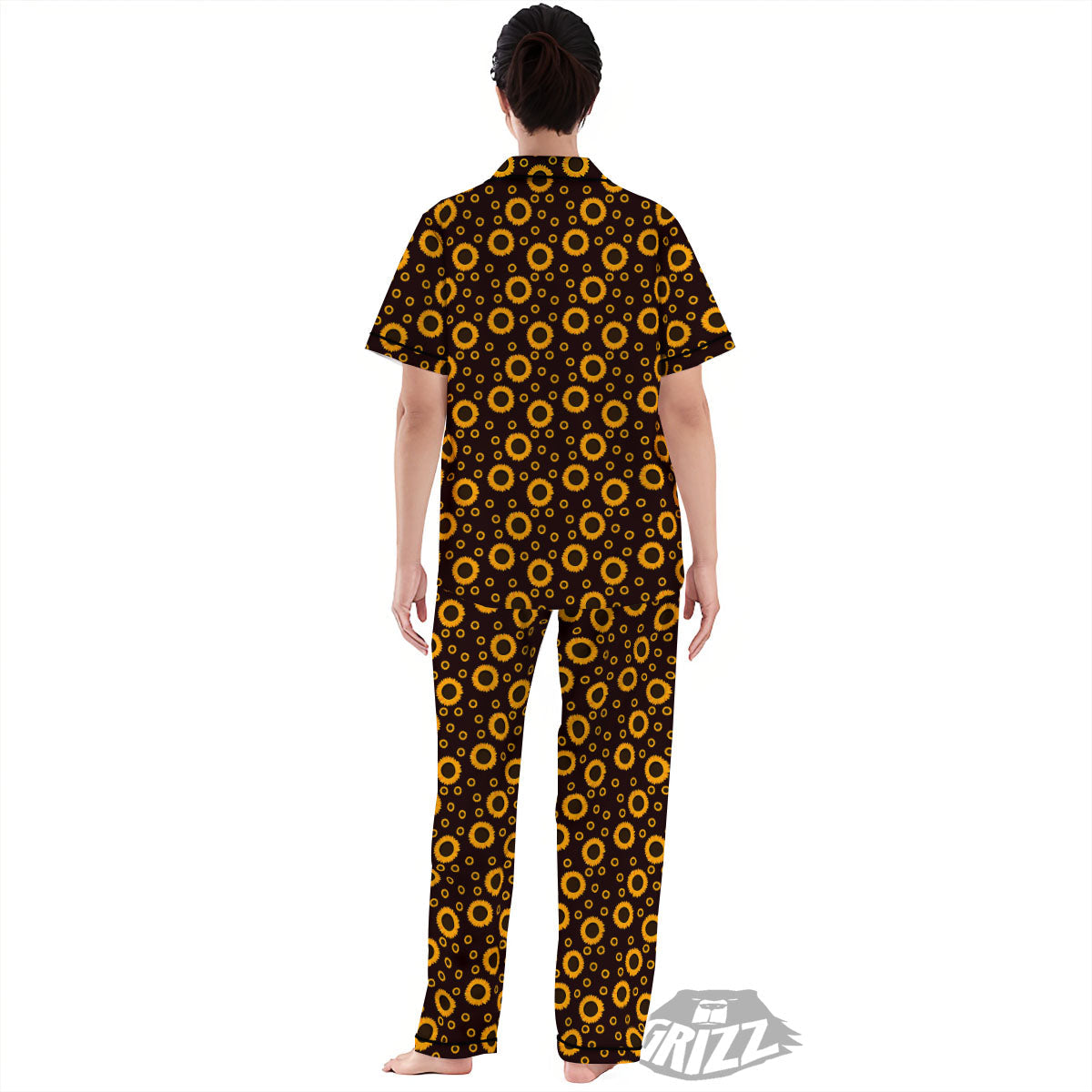 Sunflower Dark Print Pattern Women's Pajamas Set-grizzshop