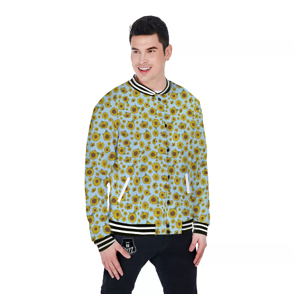 Sunflower Doodle Print Pattern Baseball Jacket-grizzshop