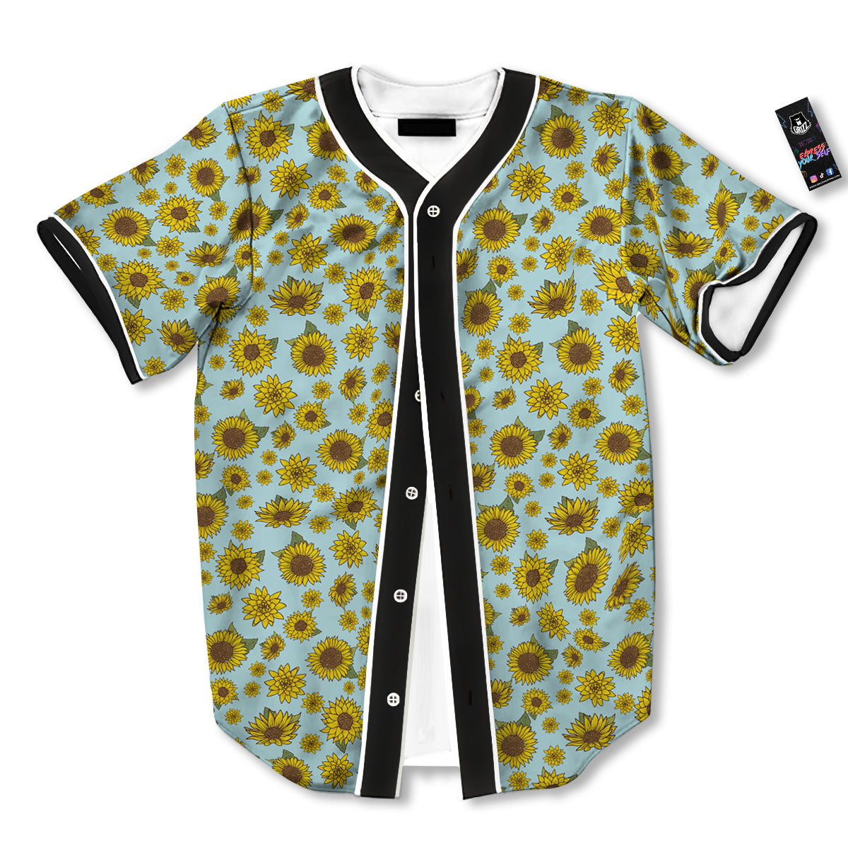 Sunflower Doodle Print Pattern Baseball Jersey-grizzshop