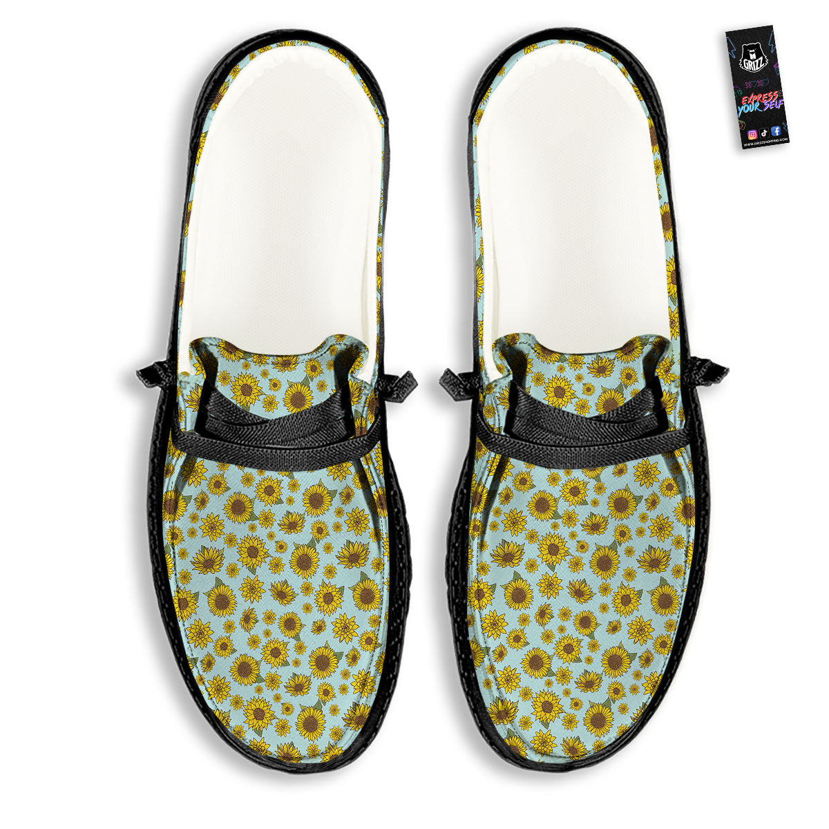 Sunflower Doodle Print Pattern Black Loafers-grizzshop