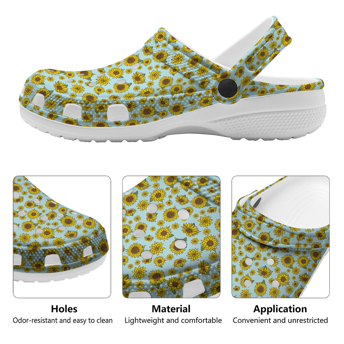 Sunflower Doodle Print Pattern Clog-grizzshop