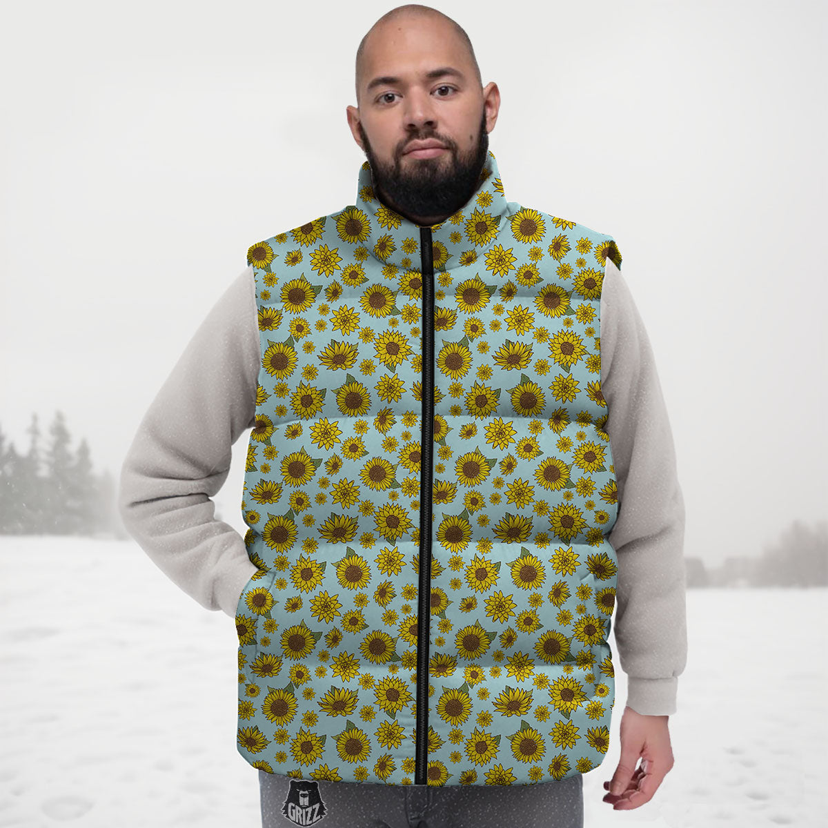 Sunflower Doodle Print Pattern Down Vest