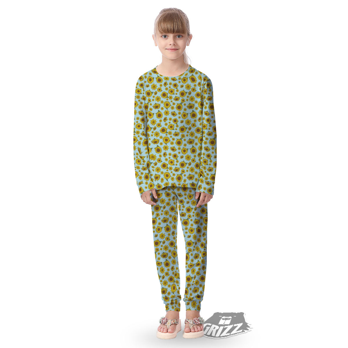 Sunflower Doodle Print Pattern Kid's Pajamas-grizzshop