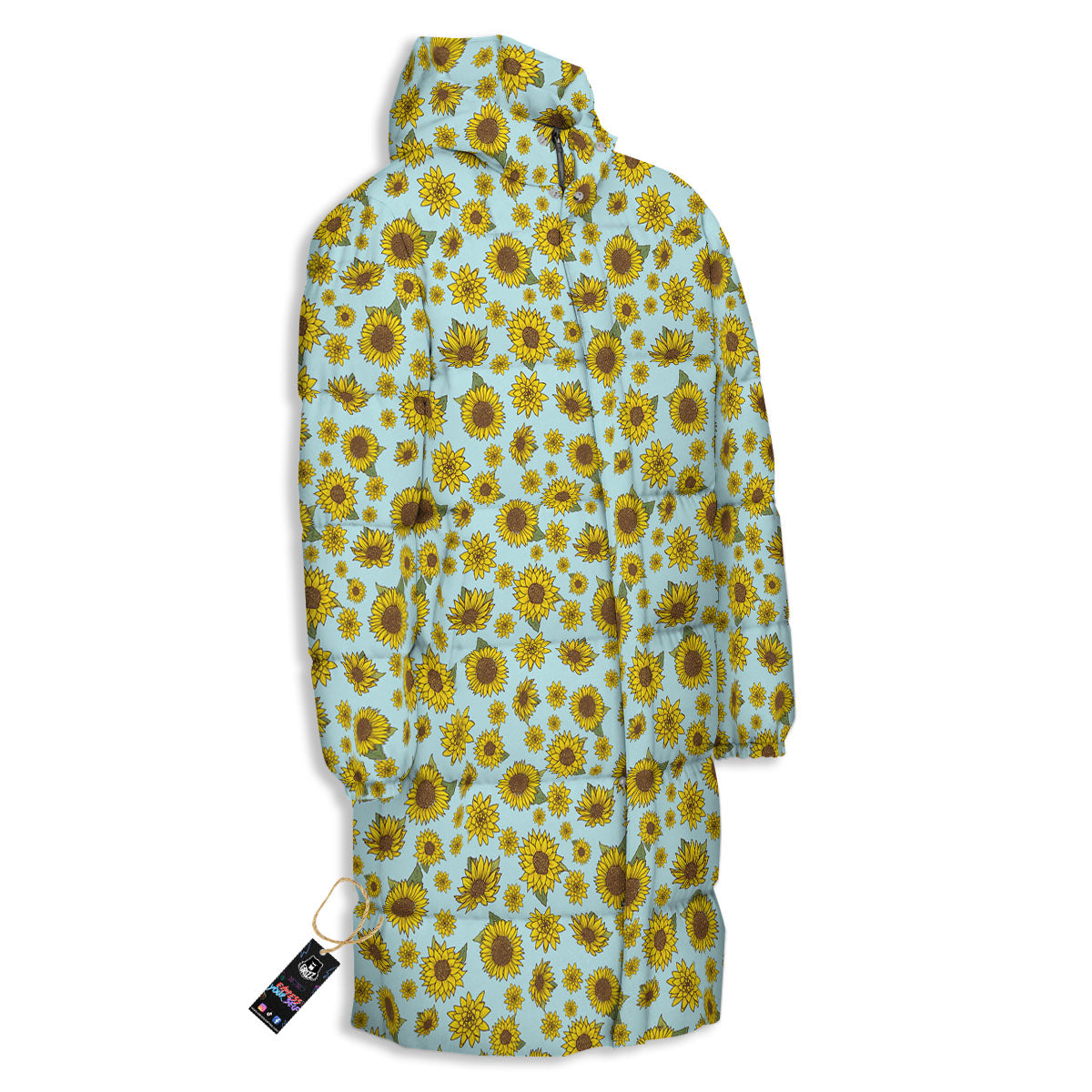 Sunflower Doodle Print Pattern Long Down Jacket-grizzshop