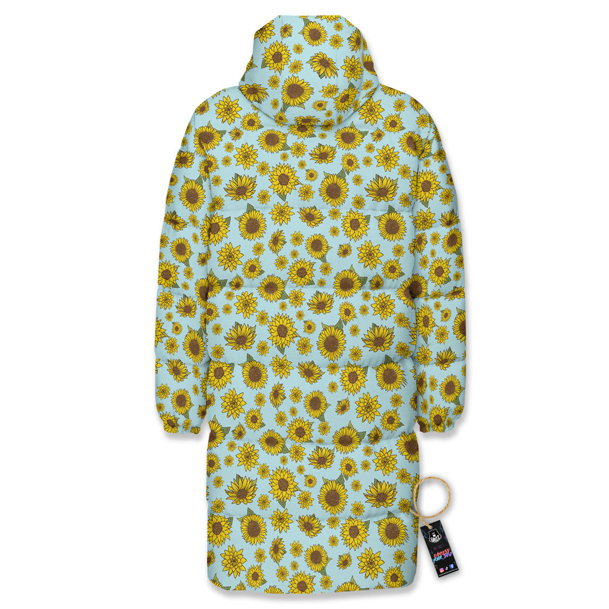 Sunflower Doodle Print Pattern Long Down Jacket-grizzshop