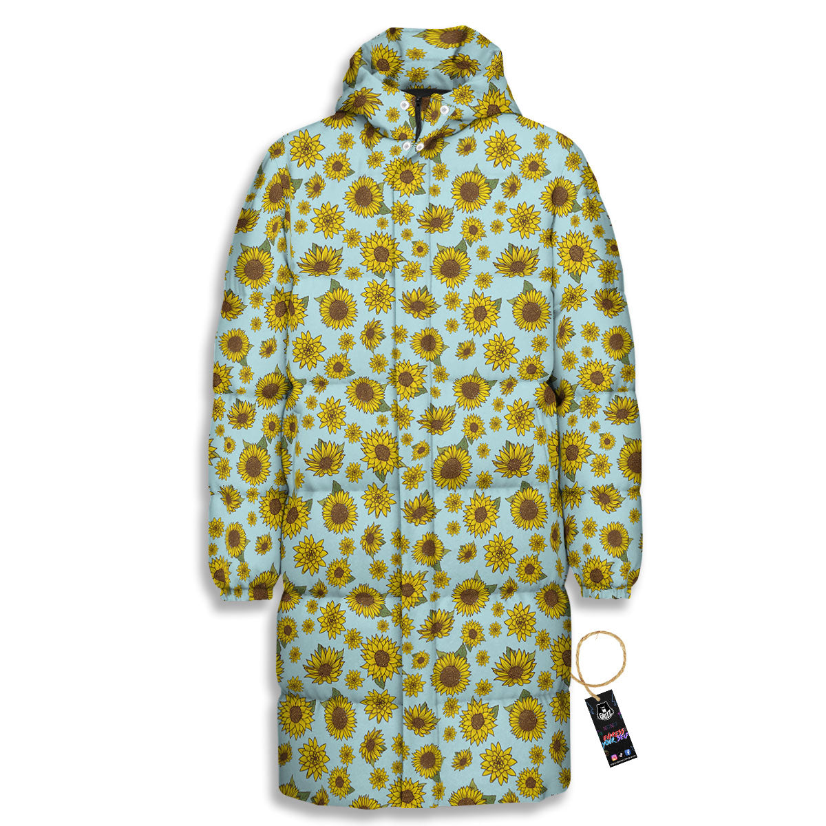 Sunflower Doodle Print Pattern Long Down Jacket-grizzshop