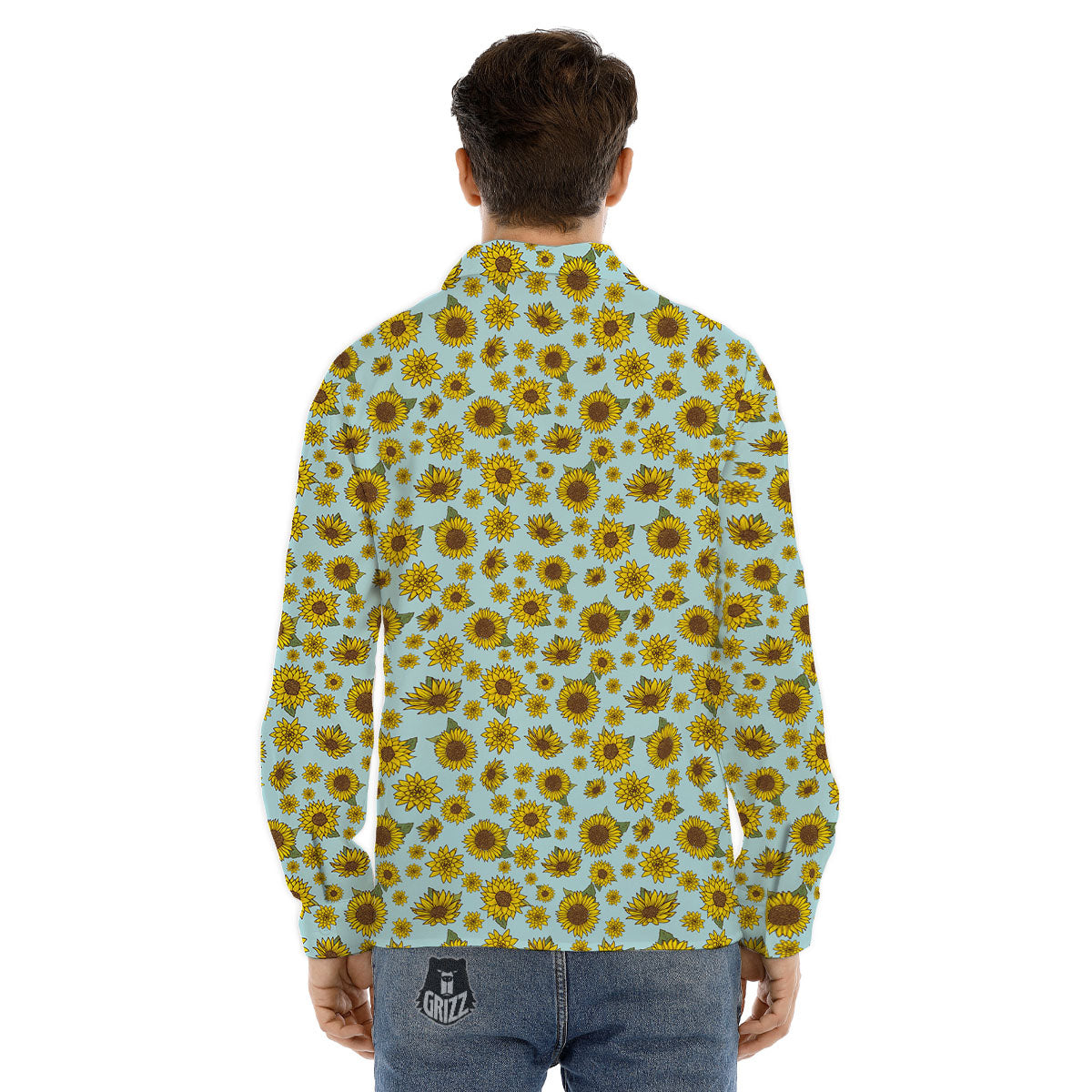 Sunflower Doodle Print Pattern Men's Dress Shirts-grizzshop