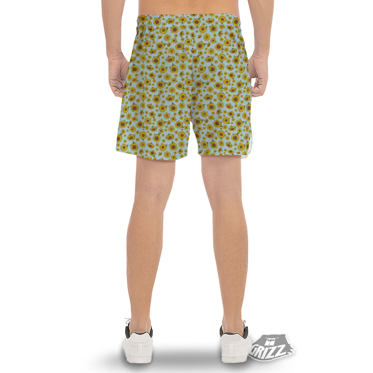 Sunflower Doodle Print Pattern Men's Gym Shorts-grizzshop