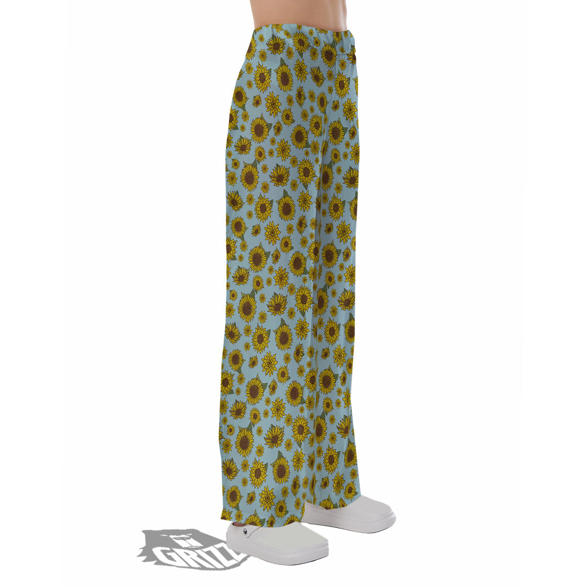 Sunflower Doodle Print Pattern Pajama Pants-grizzshop
