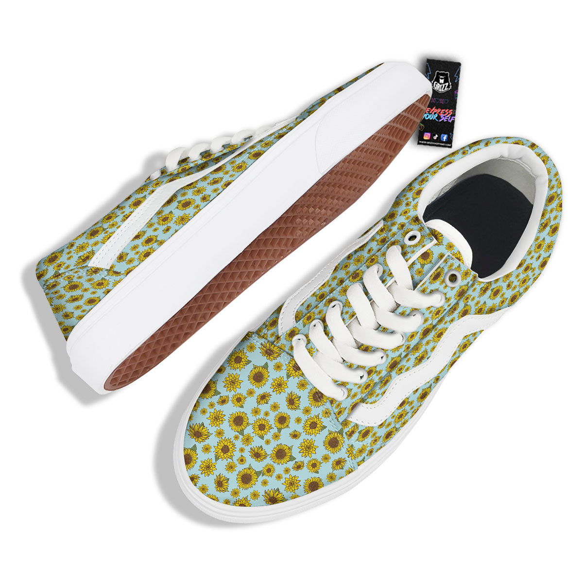 Sunflower Doodle Print Pattern Skate Shoes-grizzshop