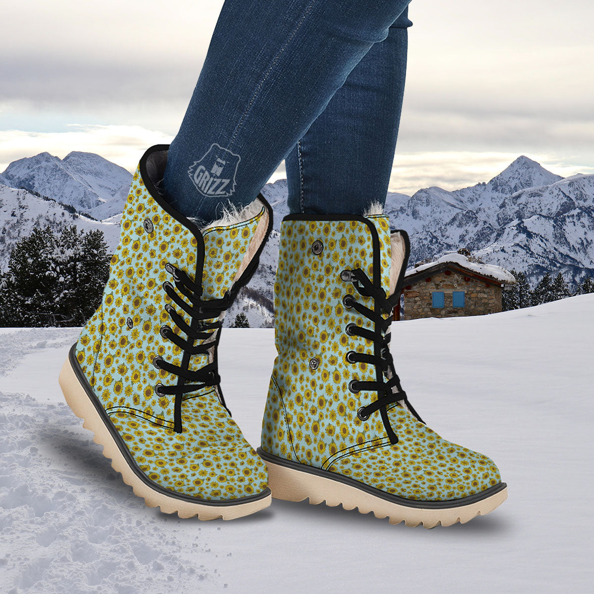 Sunflower Doodle Print Pattern Snow Boots-grizzshop