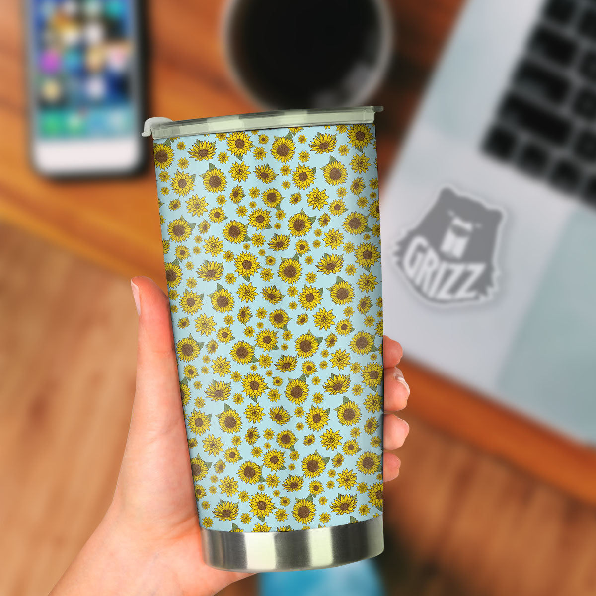 Sunflower Doodle Print Pattern Tumbler-grizzshop