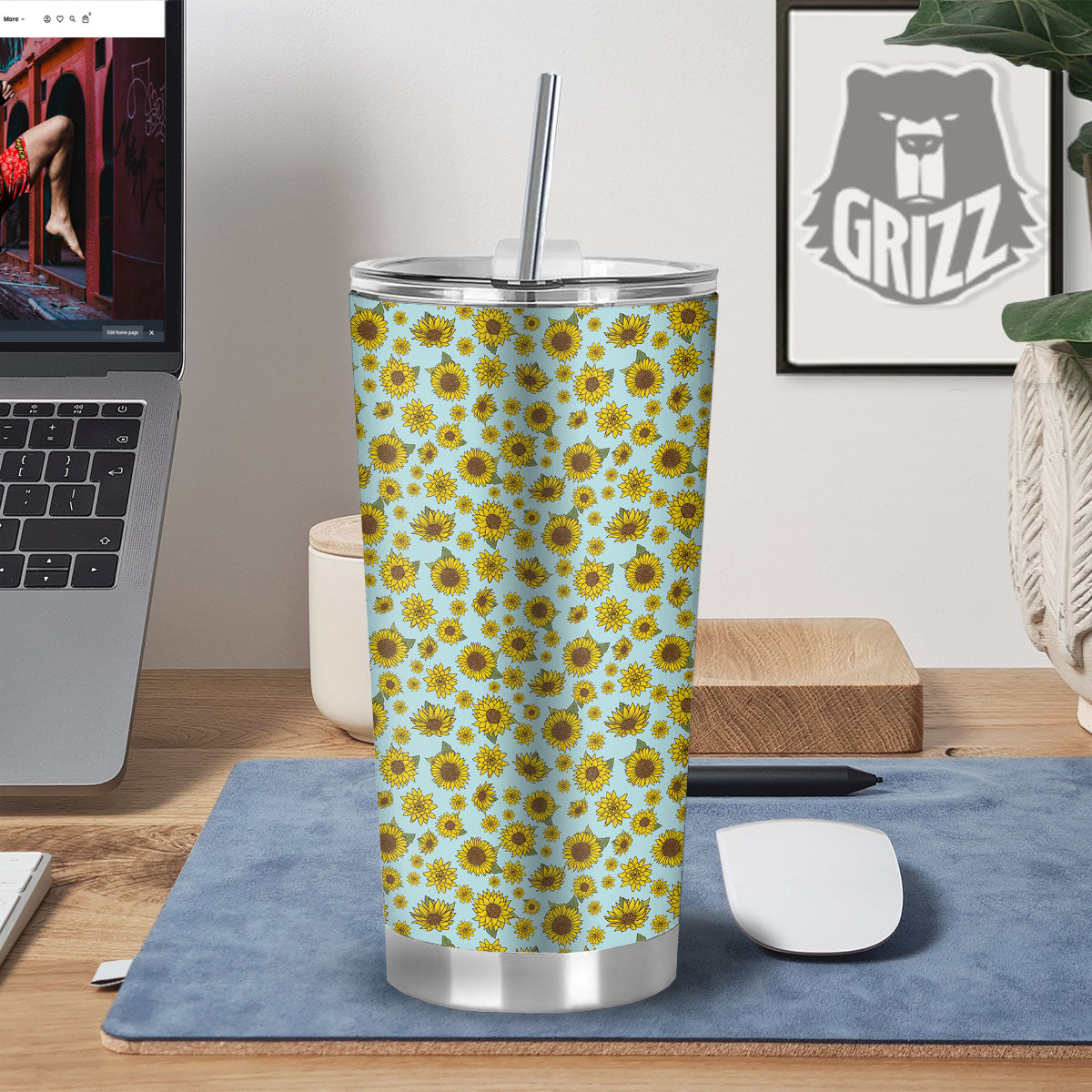 Sunflower Doodle Print Pattern Tumbler-grizzshop