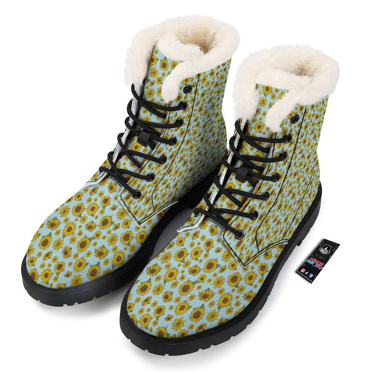 Sunflower Doodle Print Pattern Winter Boots-grizzshop