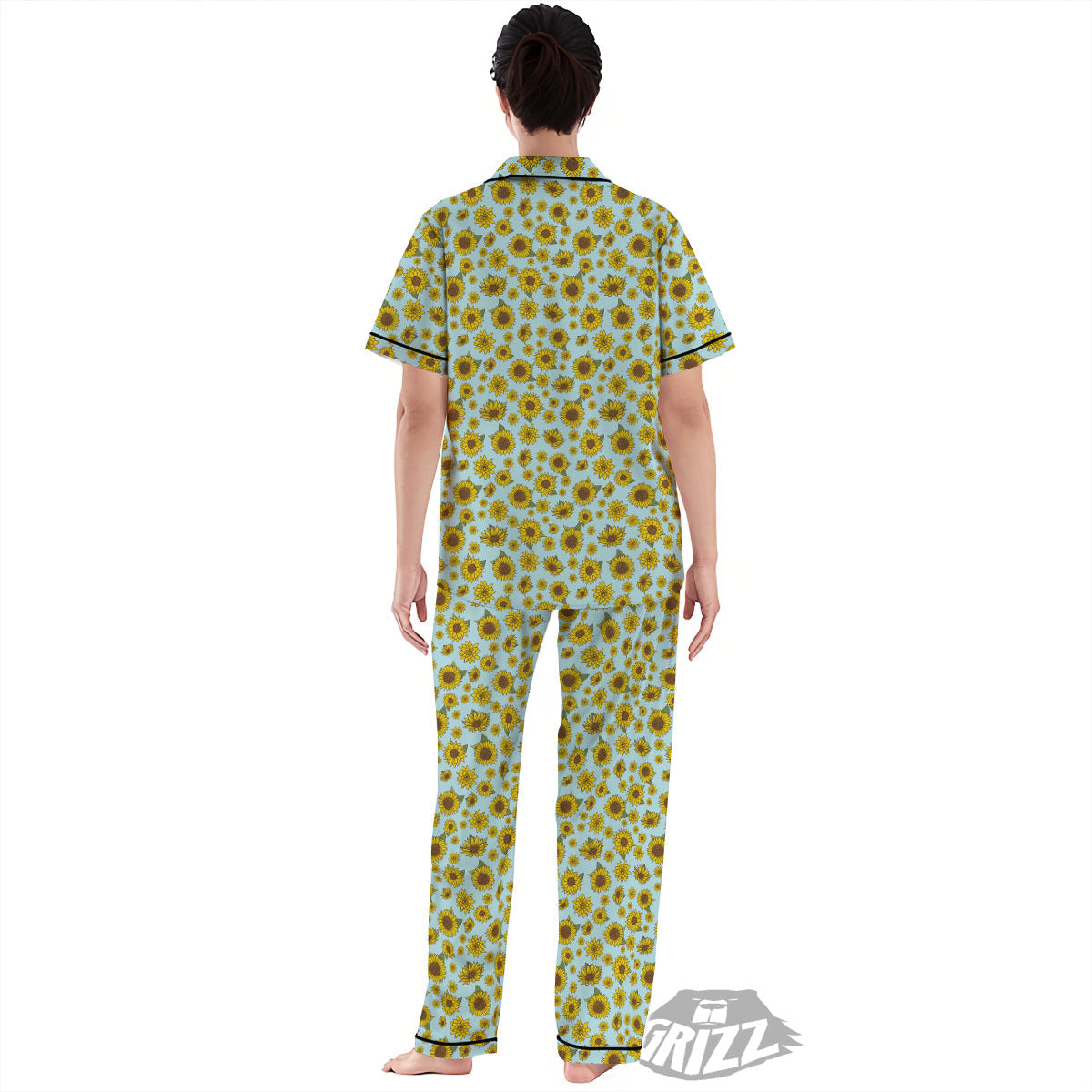 Sunflower Doodle Print Pattern Women's Pajamas Set-grizzshop