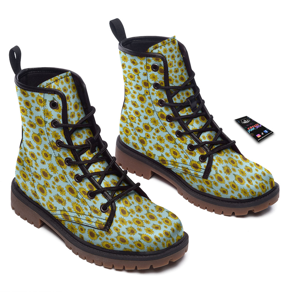 Sunflower Doodle Print Pattern Work Boots-grizzshop