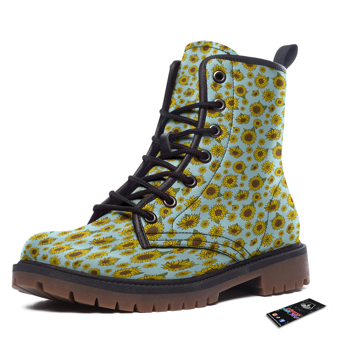 Sunflower Doodle Print Pattern Work Boots-grizzshop