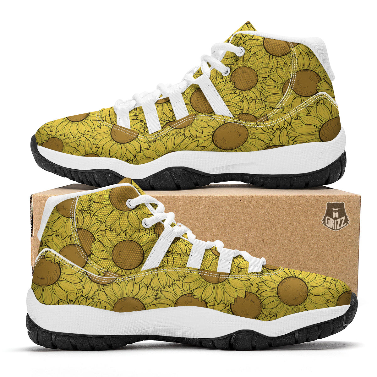Sunflower Drawing Print Pattern White Bball Shoes-grizzshop