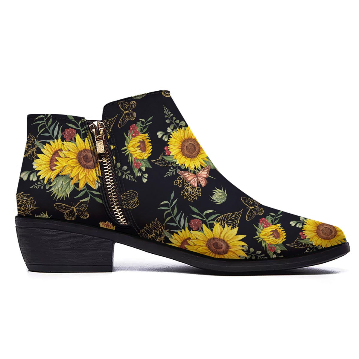 Sunflower Field Print Pattern Ankle Boots-grizzshop