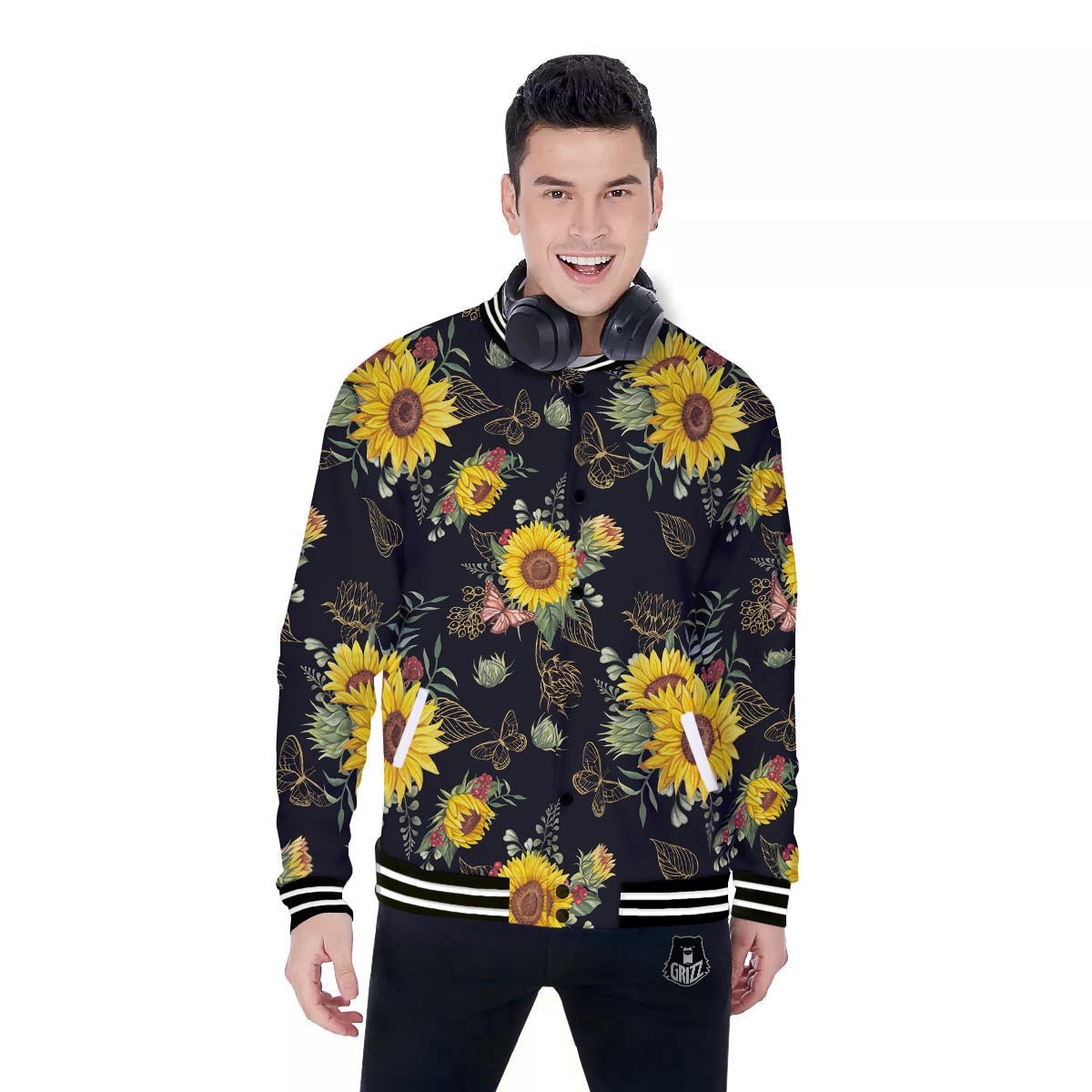 Sunflower Field Print Pattern Baseball Jacket-grizzshop