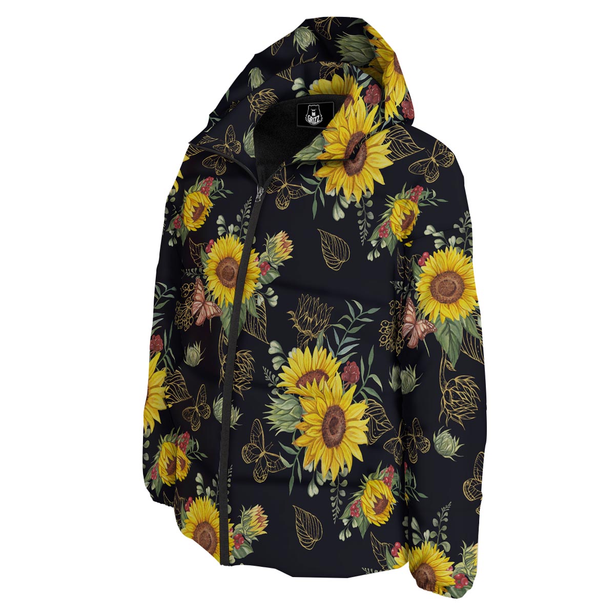 Sunflower Field Print Pattern Down Jacket-grizzshop