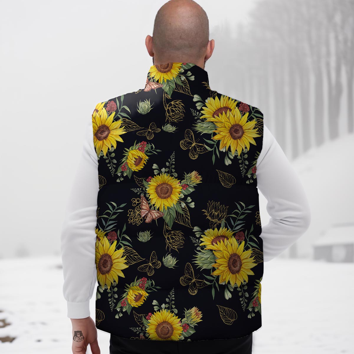Sunflower Field Print Pattern Down Vest