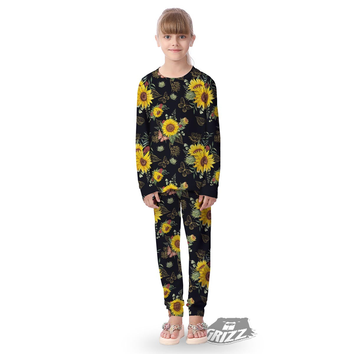 Sunflower Field Print Pattern Kid's Pajamas-grizzshop