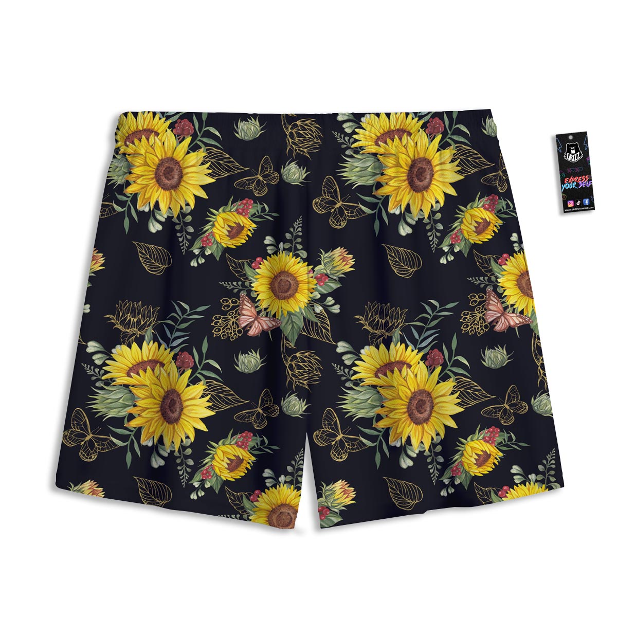 Sunflower Field Print Pattern Mesh Shorts