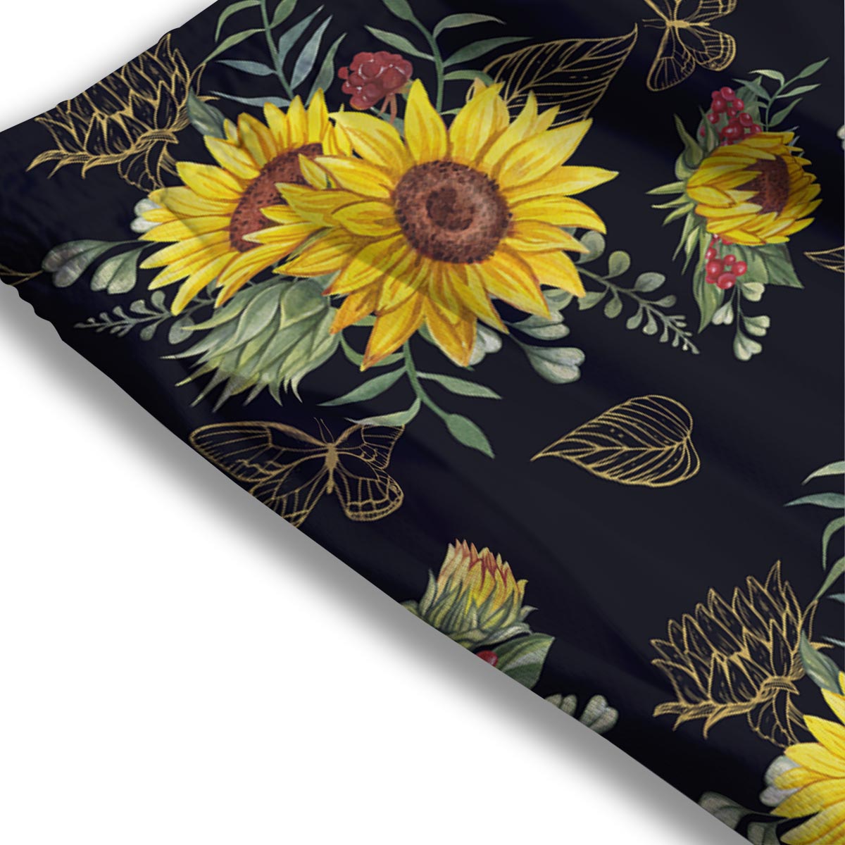 Sunflower Field Print Pattern Mesh Shorts