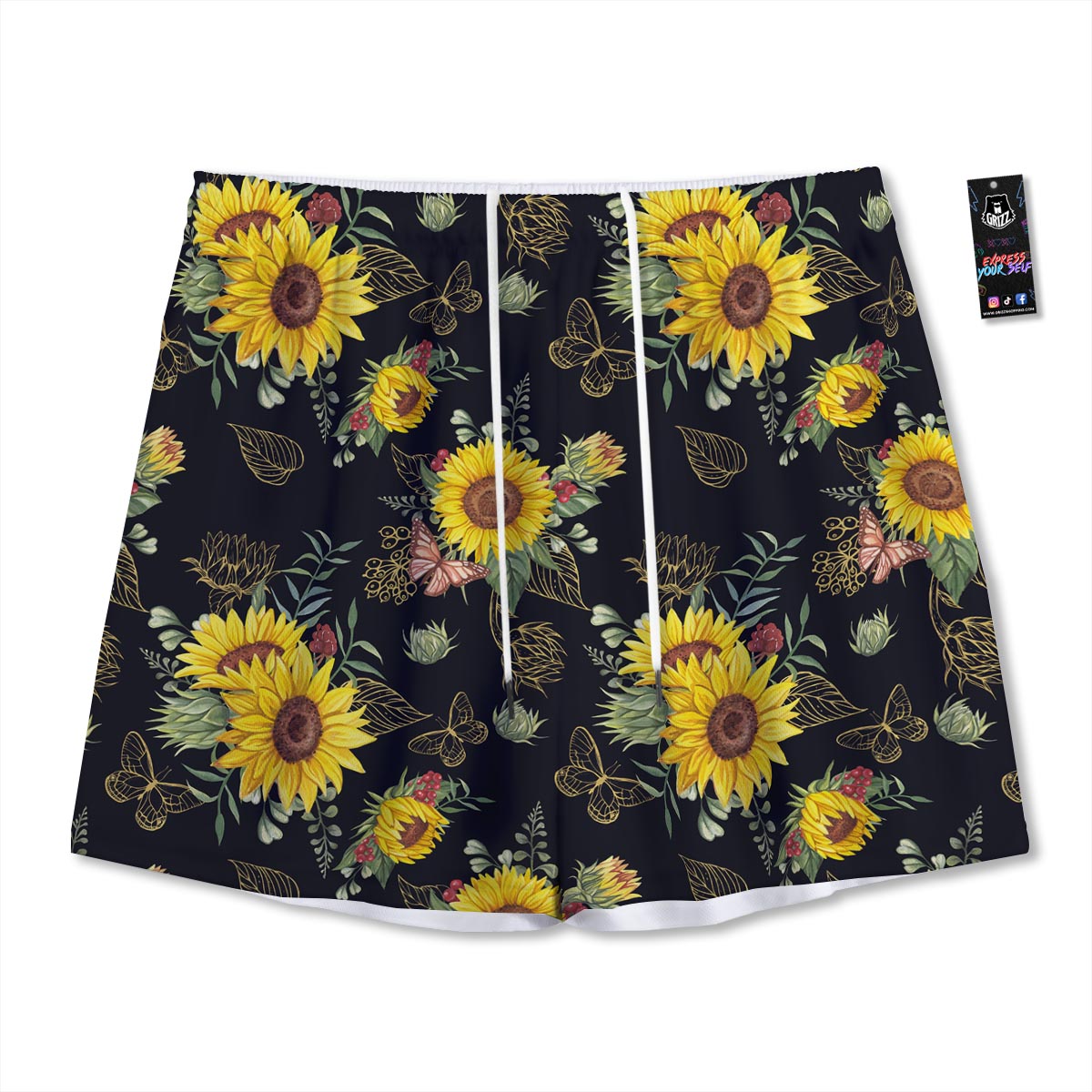 Sunflower Field Print Pattern Mesh Shorts