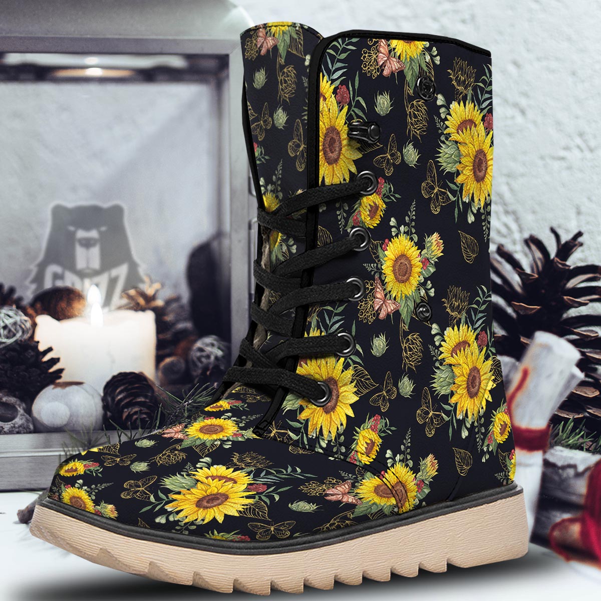 Sunflower Field Print Pattern Snow Boots-grizzshop