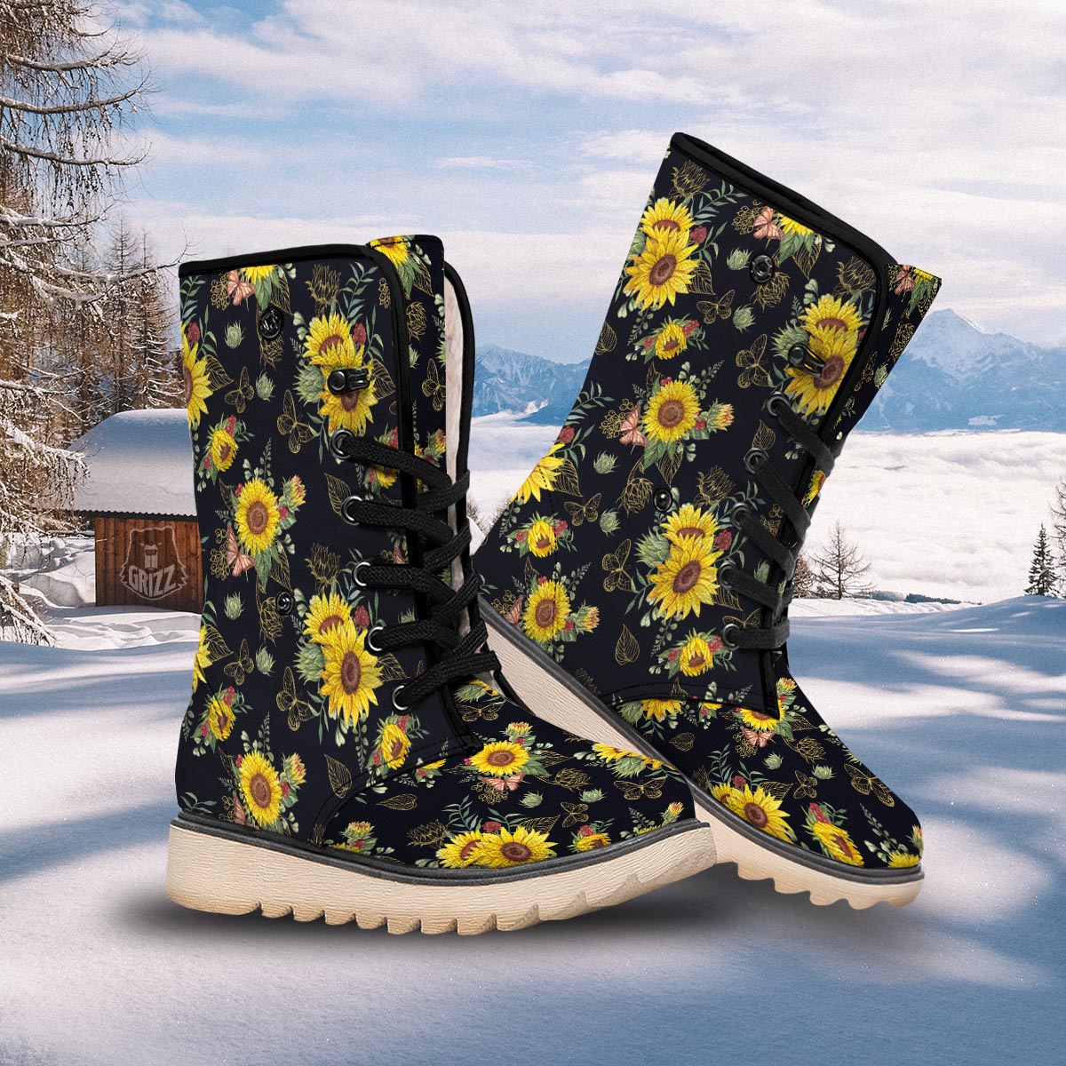 Sunflower Field Print Pattern Snow Boots-grizzshop