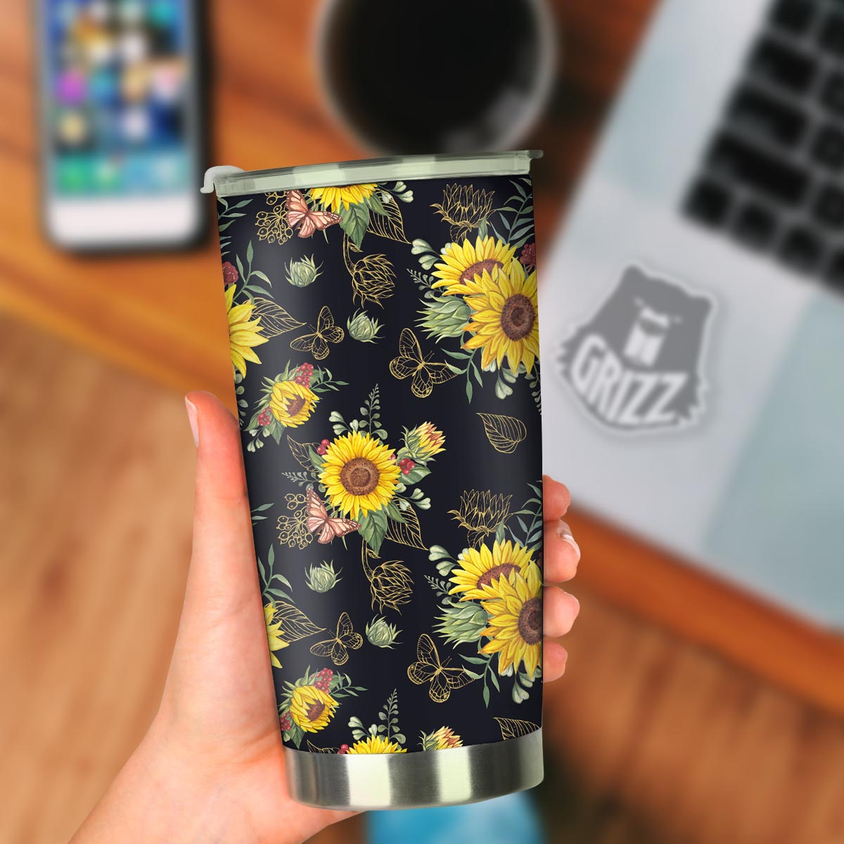 Sunflower Field Print Pattern Tumbler-grizzshop