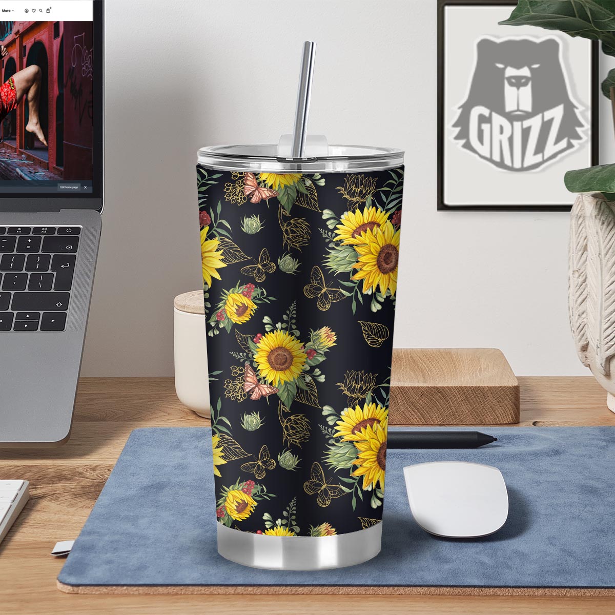 Sunflower Field Print Pattern Tumbler-grizzshop