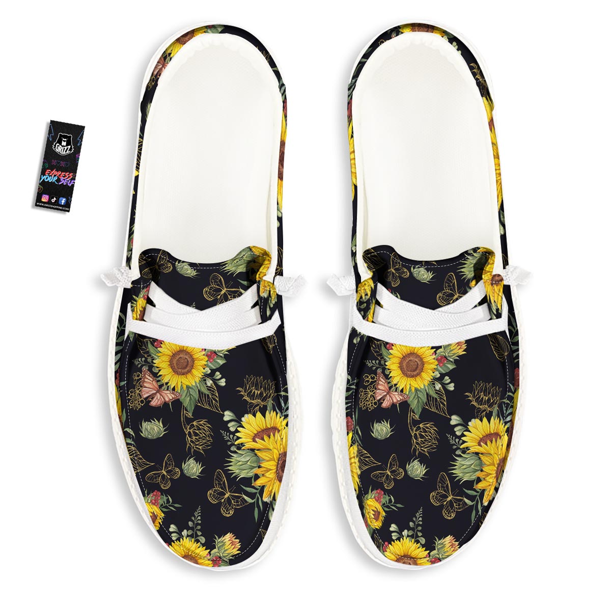 Sunflower Field Print Pattern White Loafers-grizzshop