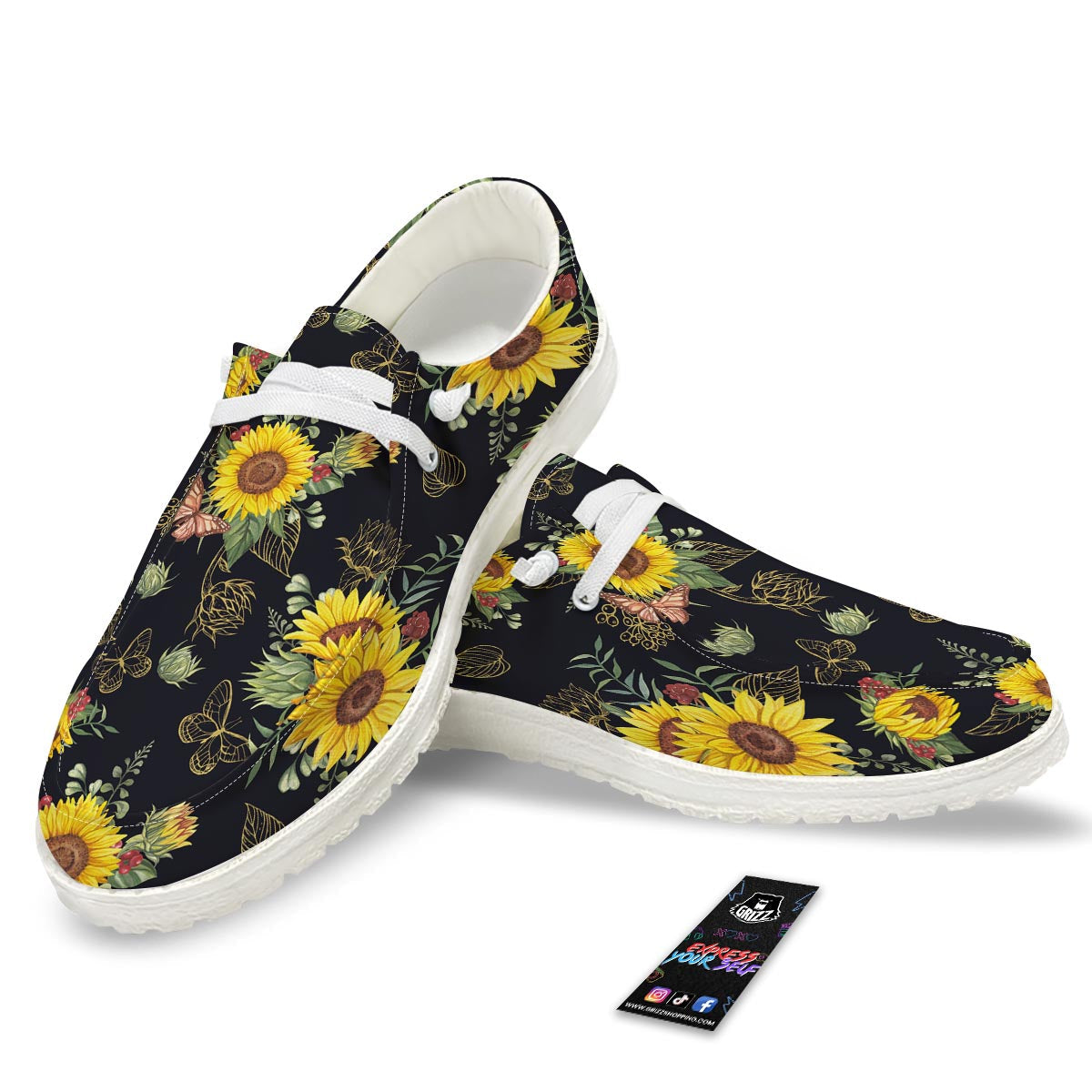 Sunflower Field Print Pattern White Loafers-grizzshop