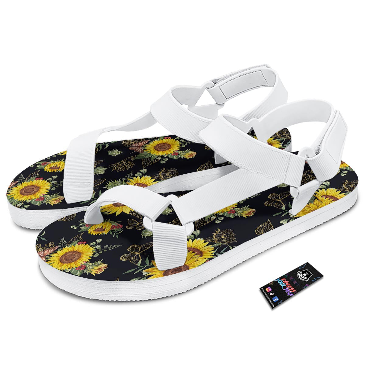 Sunflower Field Print Pattern White Open Toe Sandals-grizzshop