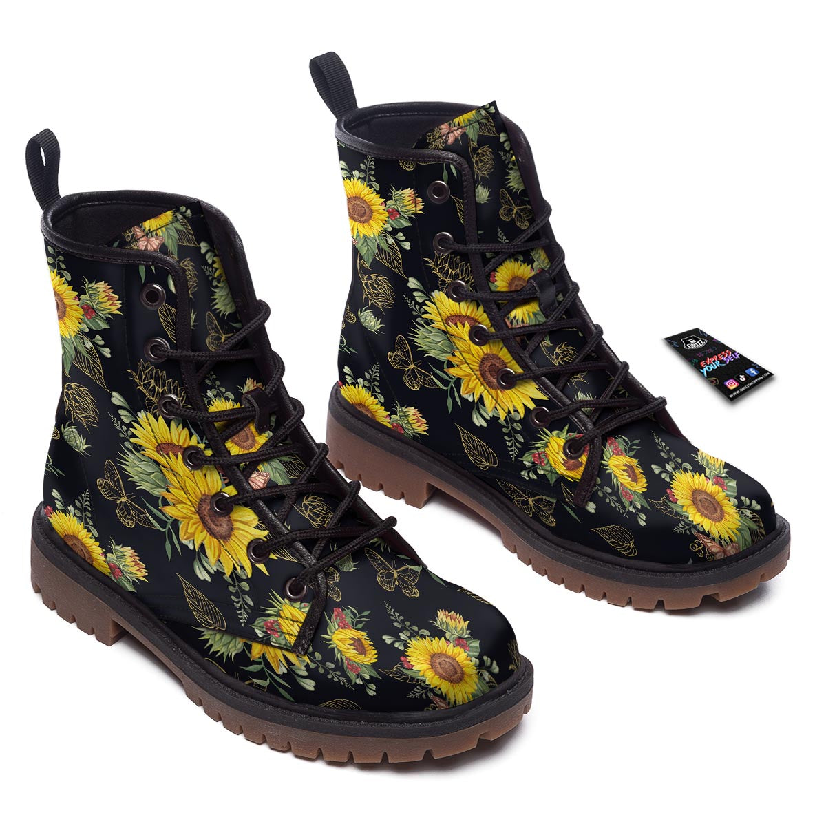 Sunflower Field Print Pattern Work Boots-grizzshop