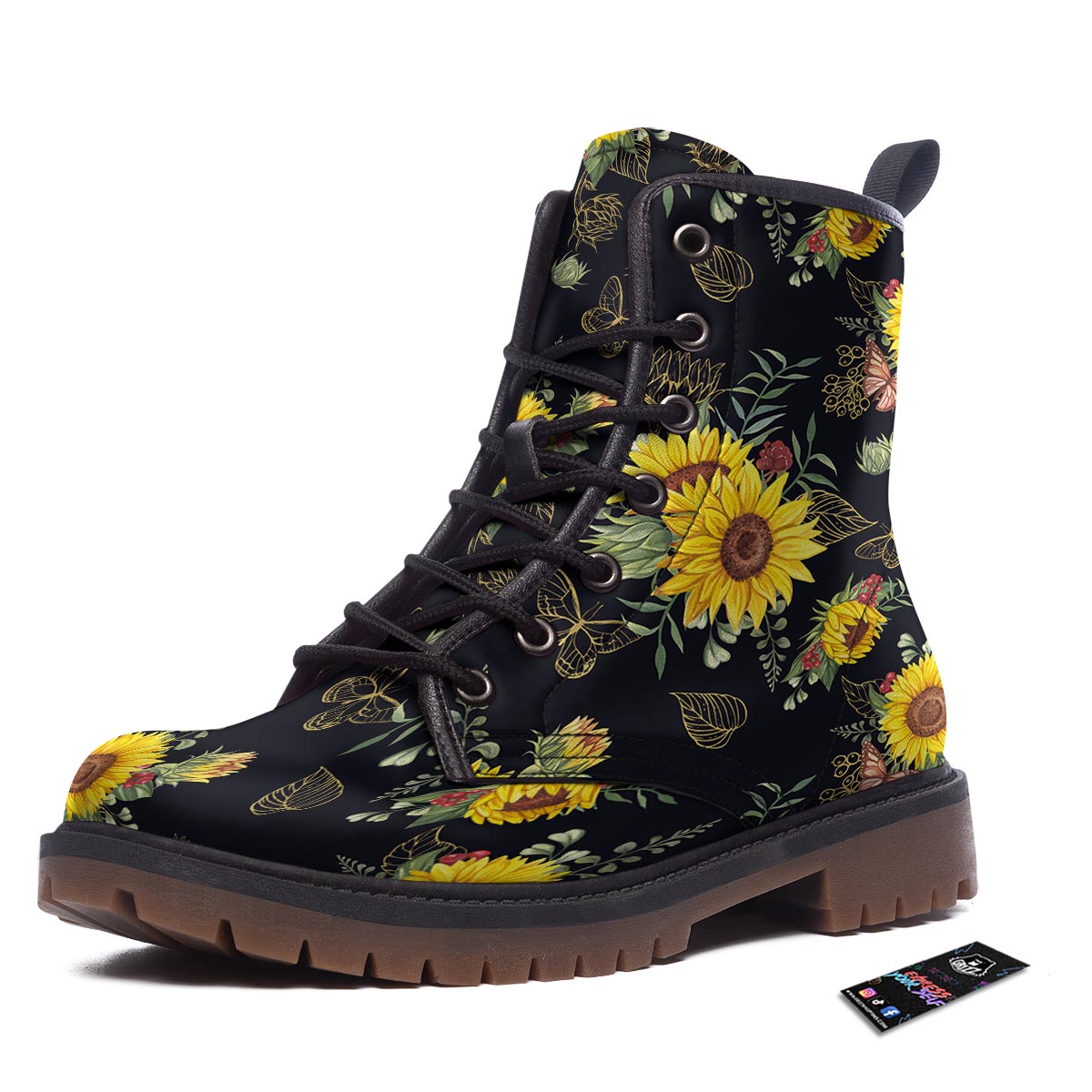 Sunflower Field Print Pattern Work Boots-grizzshop