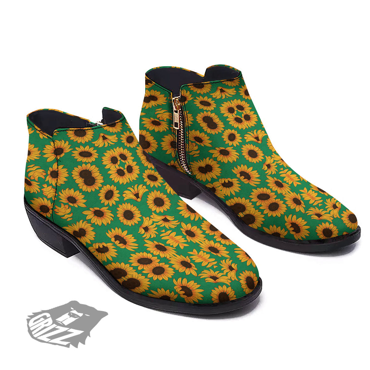 Sunflower Green Print Pattern Ankle Boots-grizzshop