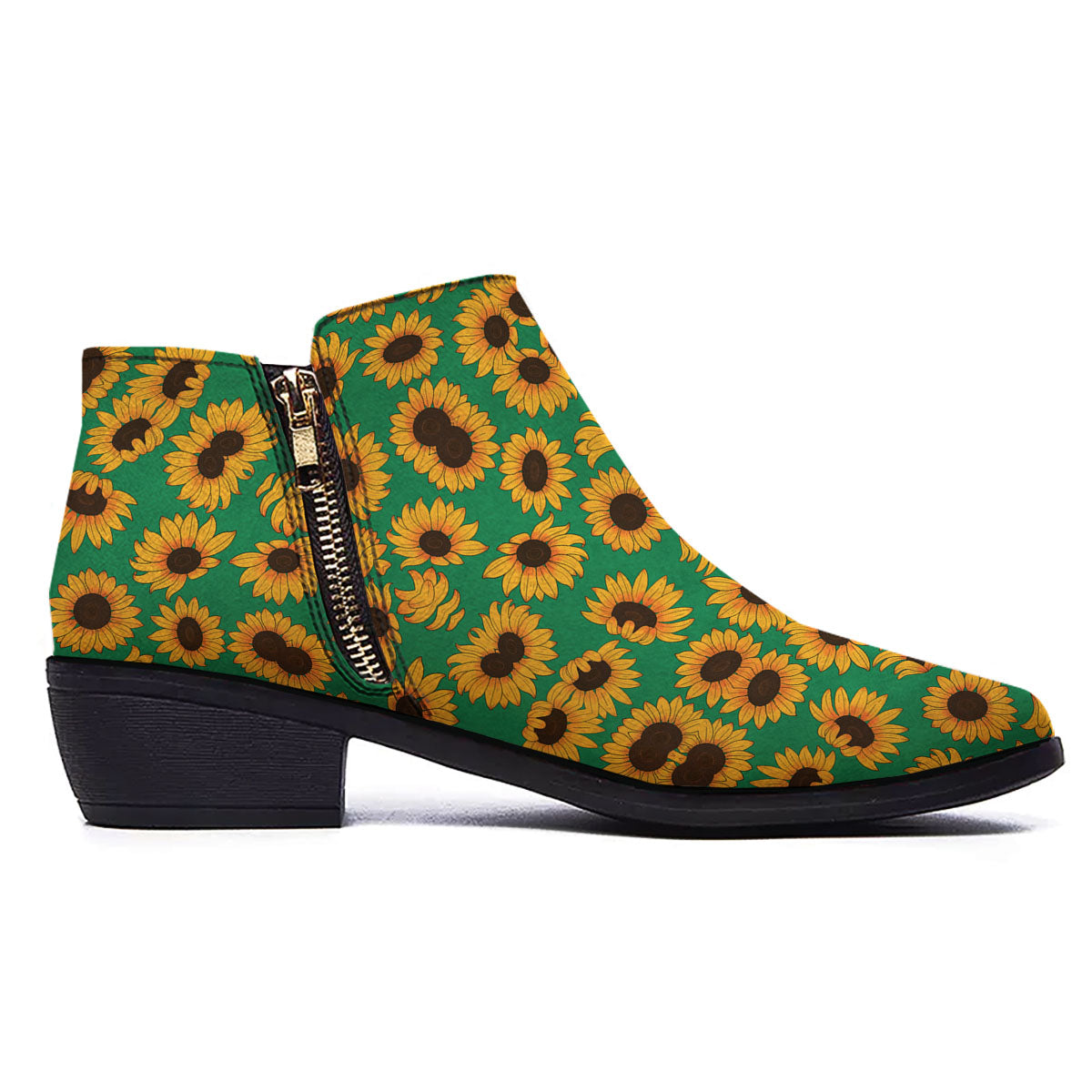 Sunflower Green Print Pattern Ankle Boots-grizzshop