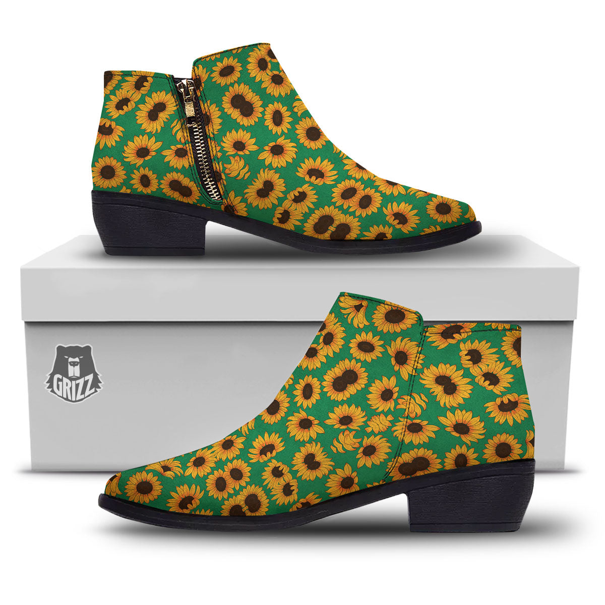 Sunflower Green Print Pattern Ankle Boots-grizzshop