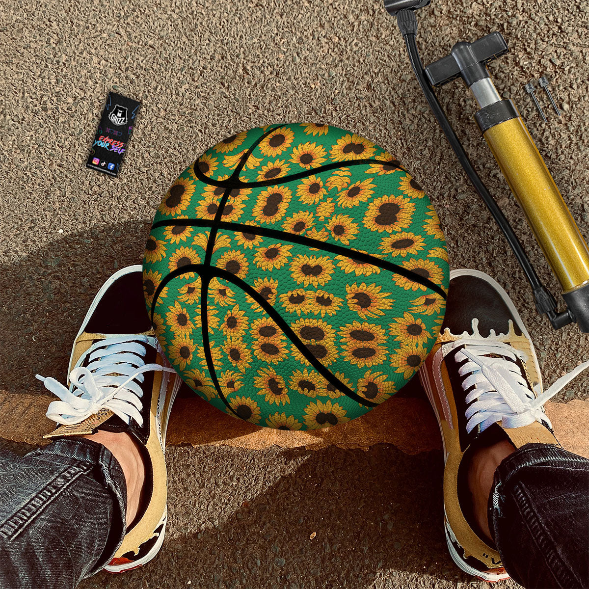 Sunflower Green Print Pattern Basketball-grizzshop